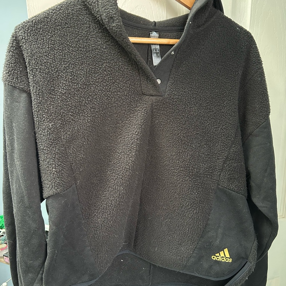 Adidas Black Half Button Up Fleece Hoodie